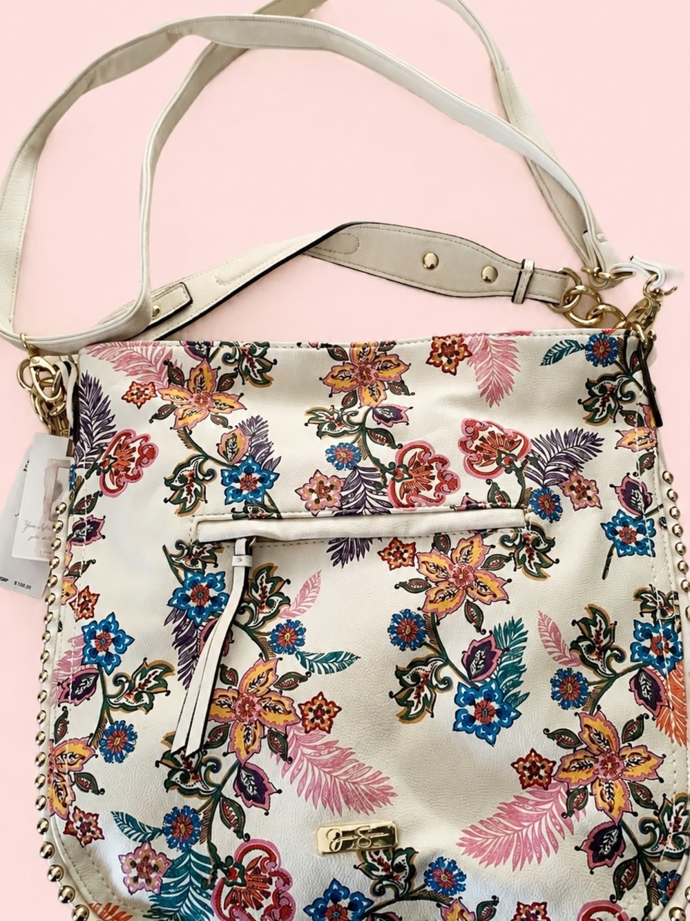 NWT Jessica Simpson Floral Shoulder Bag Cream/Multicolor Magnetic, Charm